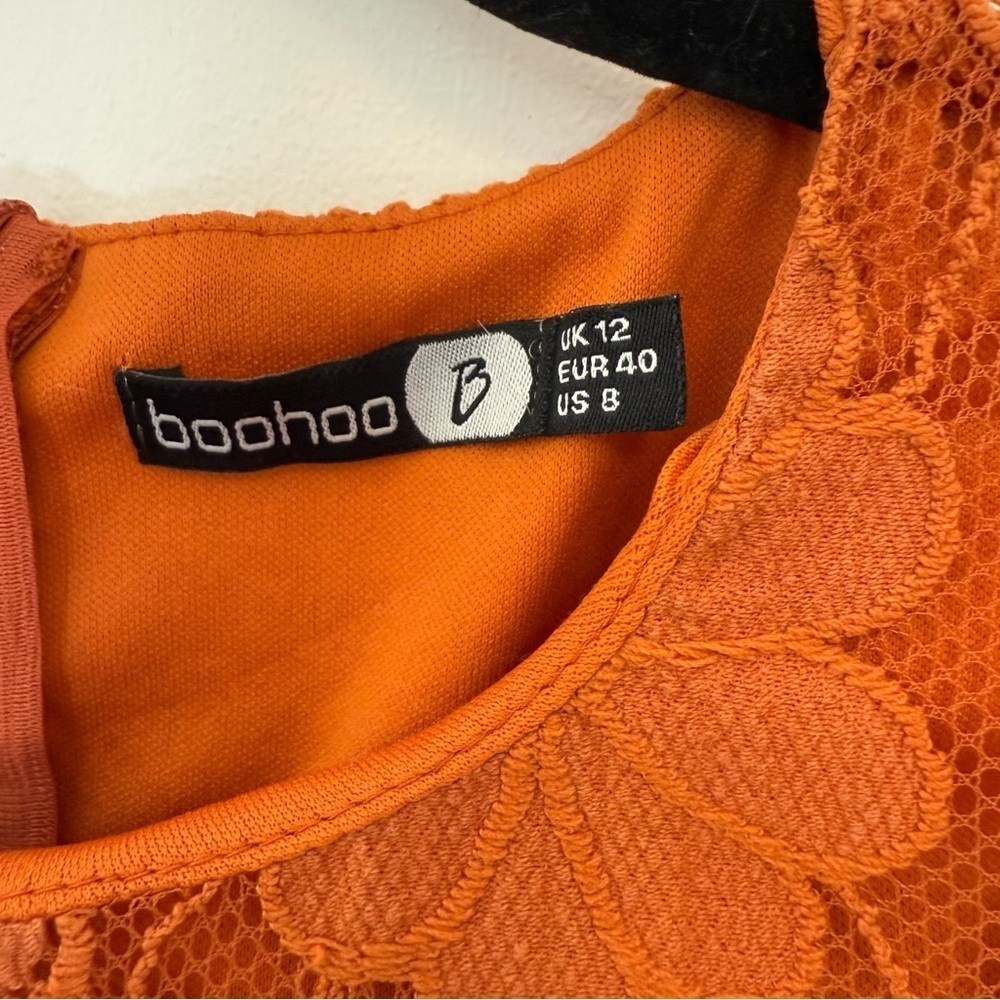 Boohoo Burnt Orange Long Sleeves Lace MiniDress Size 8 - Picture 5 of 7